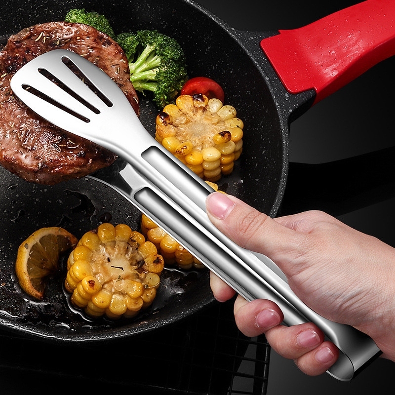 Commercial Kitchen Cooking - Stainless-Steel Food-Tongs for Barbecue Meat Salad