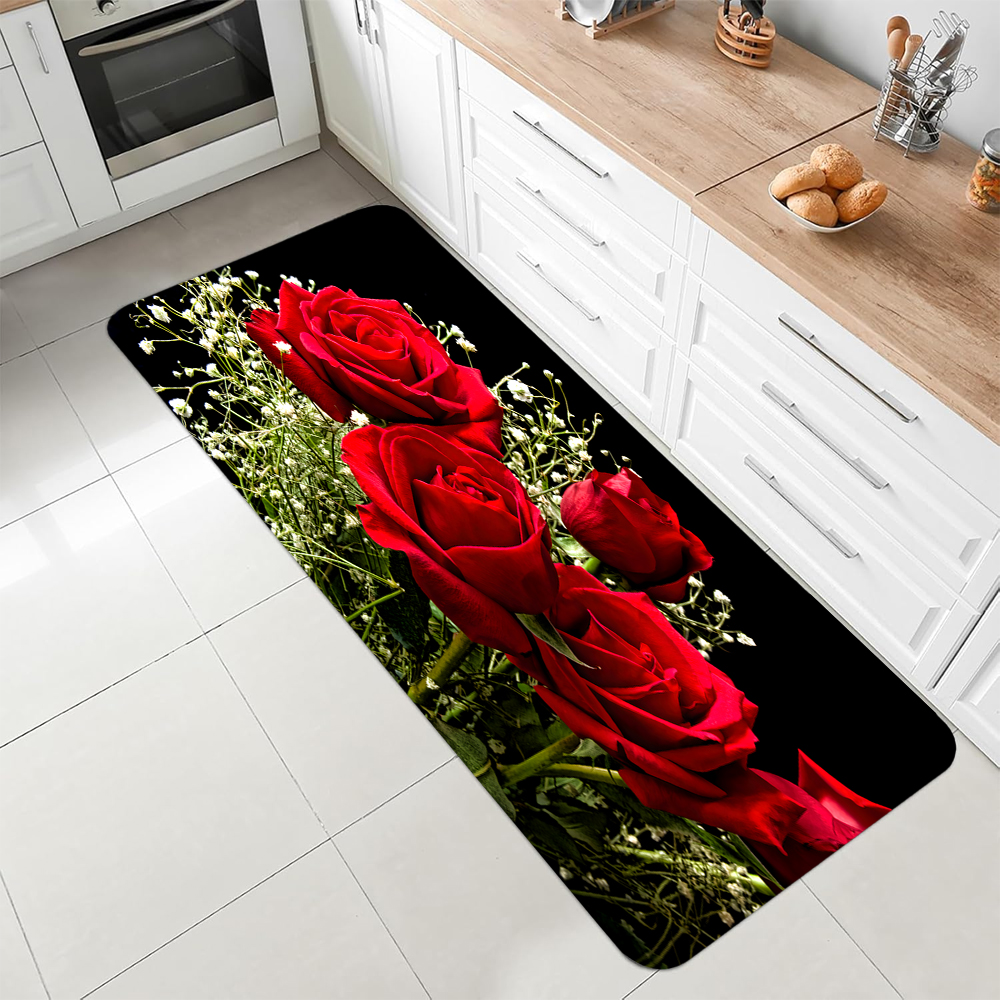 Commercial Kitchen Mats Anti Fatigue - Luxury Red Rose Kitchen Runner Non-slip