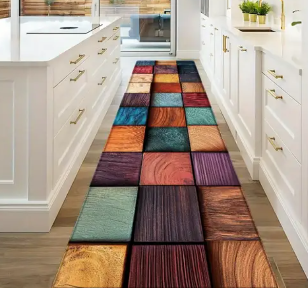 Commercial Kitchen Tile - 2D Wood Tile Pattern Runner Rug