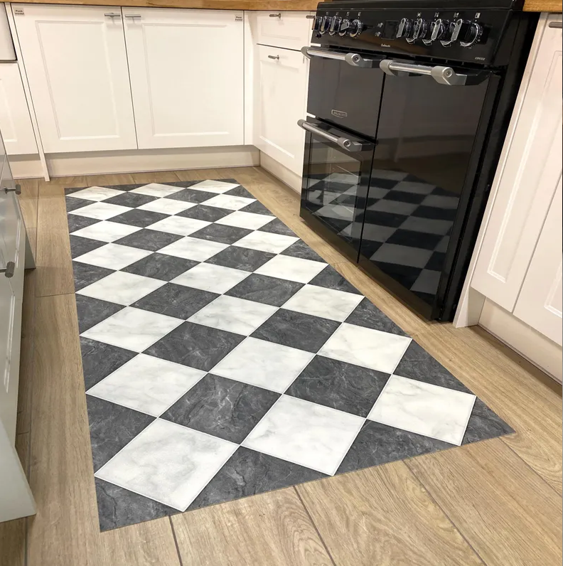 Commercial Kitchen Tile - Checkerboard Vinyl Runner Rug in Black