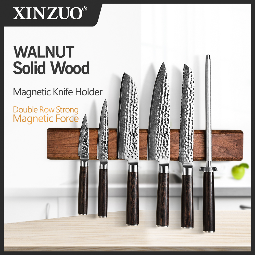 Commercial Kitchen Knife Holder - XINZUO 40cm Walnut Solid Wood Magnetic