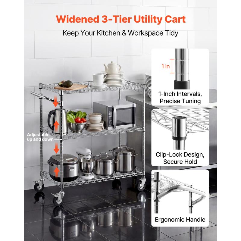 Kitchen Utility Cart, 3 Tier H - Commercial Kitchen On Wheels のレビューと価格