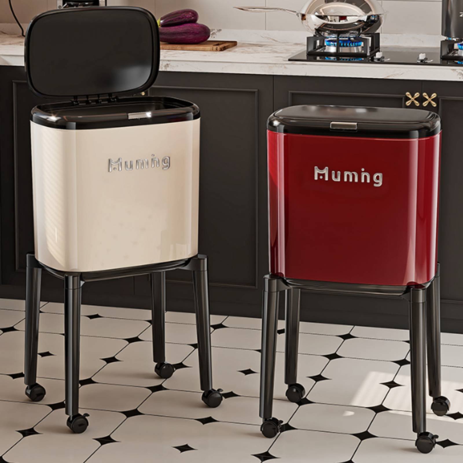 Lid Trash Can with Wheels Hand - Commercial Kitchen On Wheels のレビューと価格